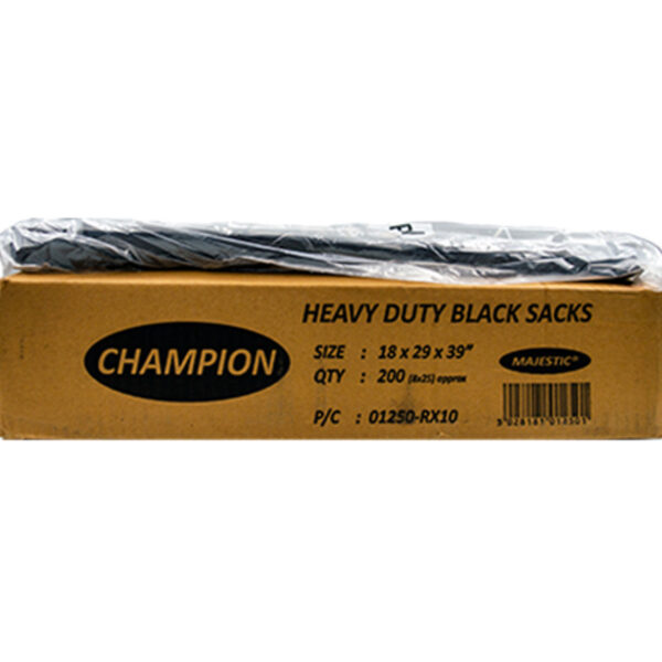 CHAMPION' Heavy Duty Black Refuse Sacks 160g 200 Pieces (18x29x39inch)