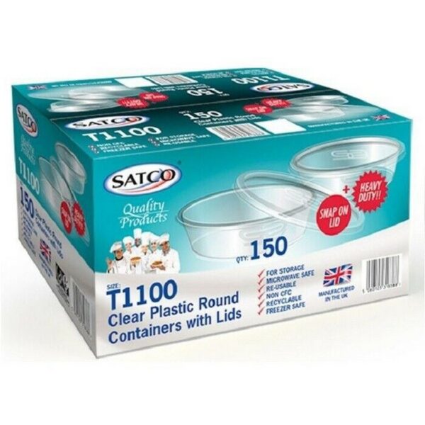 SATCO T1100 ROUND MICRO CLEAR BOWL +LIDS 150 Pieces