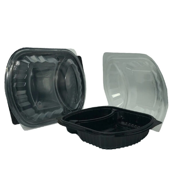 2 Compartment Black Base Meal Box 300 Pieces