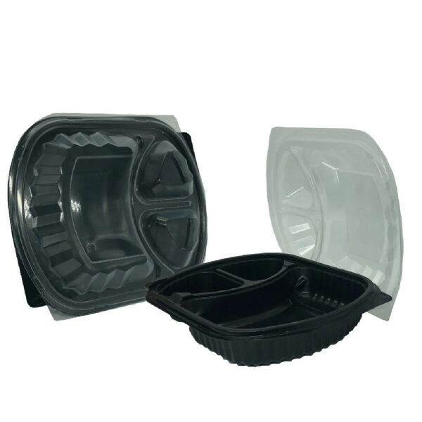 3 Compartment Black Base Meal Box 300 Pieces