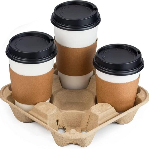 4 Cup Tray Holders – Cup Carriers for Hot & Cold Drinks – Ideal for Takeaway, Coffee Shops & Festivals, Brown qty 180