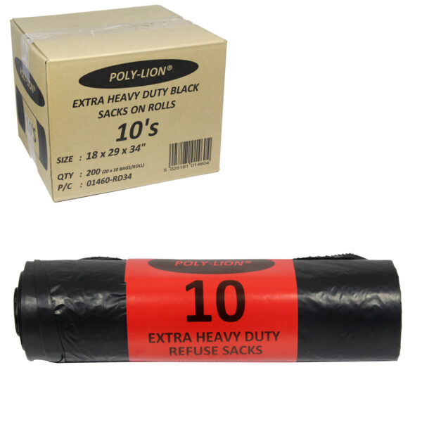 POLY-LION 10 EXTRA HEAVY DUTY BLACK BAGS 18"X29"X34"X30 Qty200