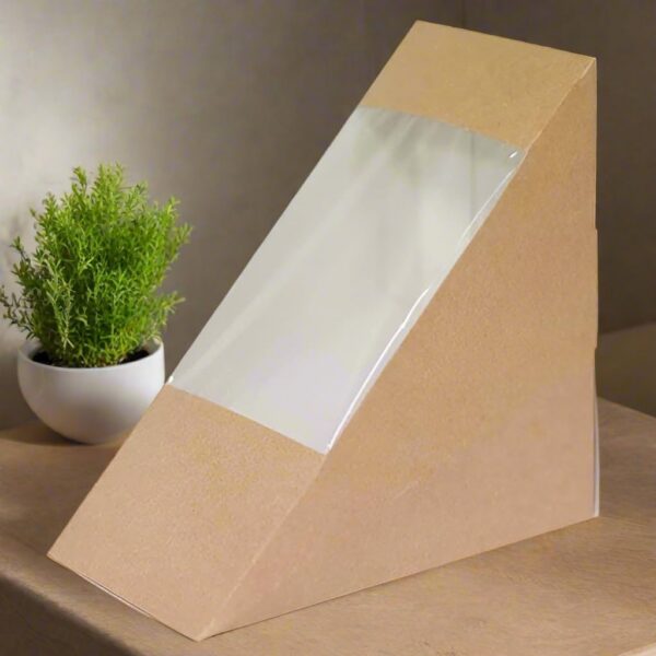 Recyclable Kraft Front-Loading Sandwich Wedges With PLA Window - Pack of 500 Single 120x120x60mm